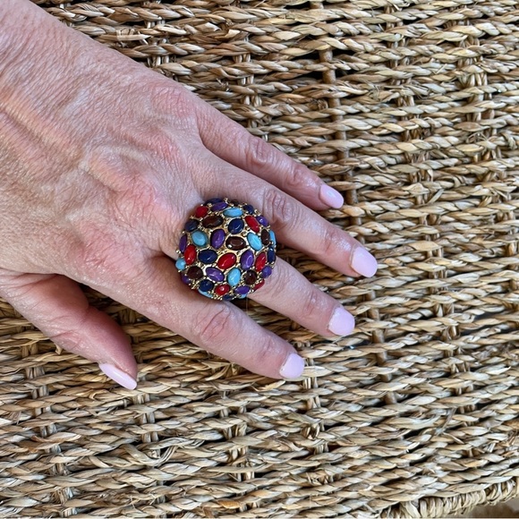 Statement Ring Gold Tone Cluster Glass Stone Costume Jewelry Bohemian all sizes - Picture 8 of 8